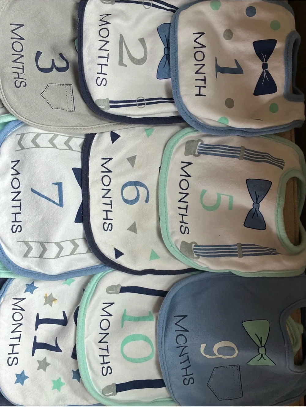 Baby Milestone Bibs Set - Neutral Blue & Mint Monthly Photo Props